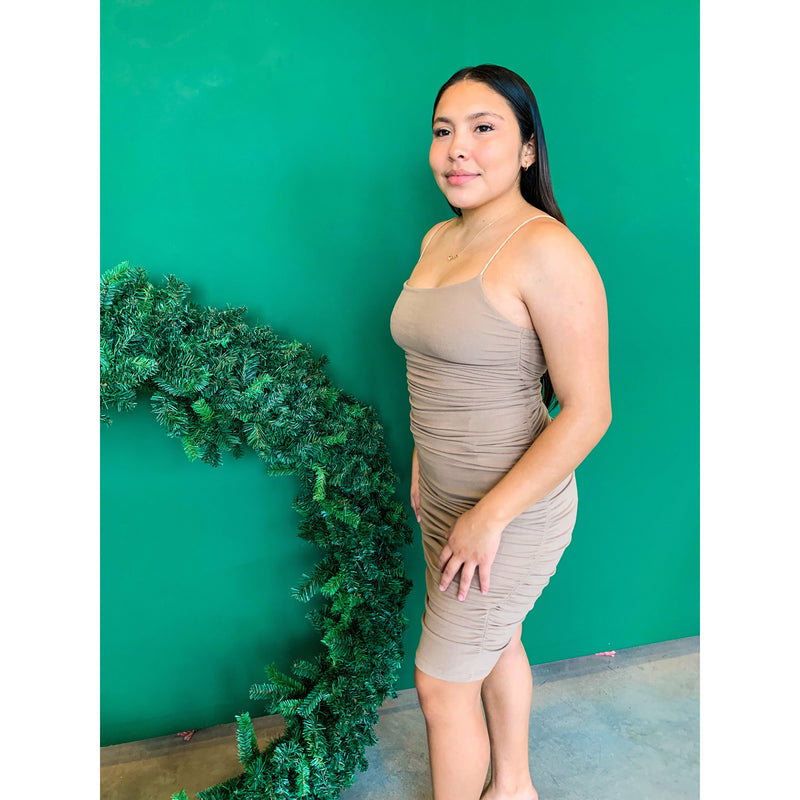 Taupe Fitted Midi Dress AR Boutique Online Taupe Fitted Midi Dress AR Boutique Online