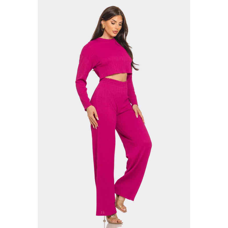 Maggie Round Neck Solid Top And Pants Set