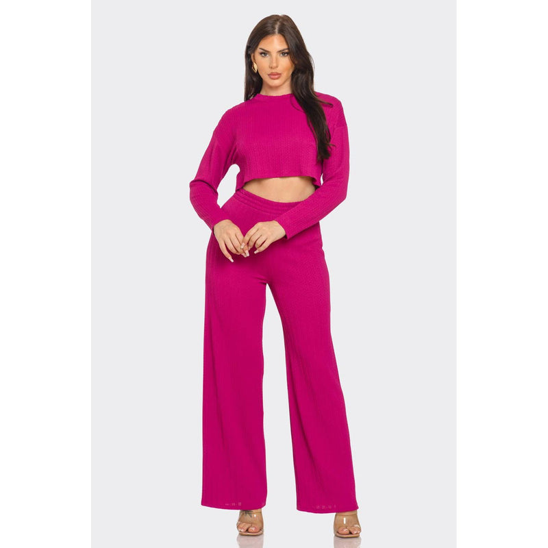 Maggie Round Neck Solid Top And Pants Set