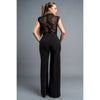 LUXE STRETCH WOVEN LACE KEYHOLE WIDE LEGS JUMPSUIT