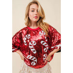 Red Candy Cane Sequin Top