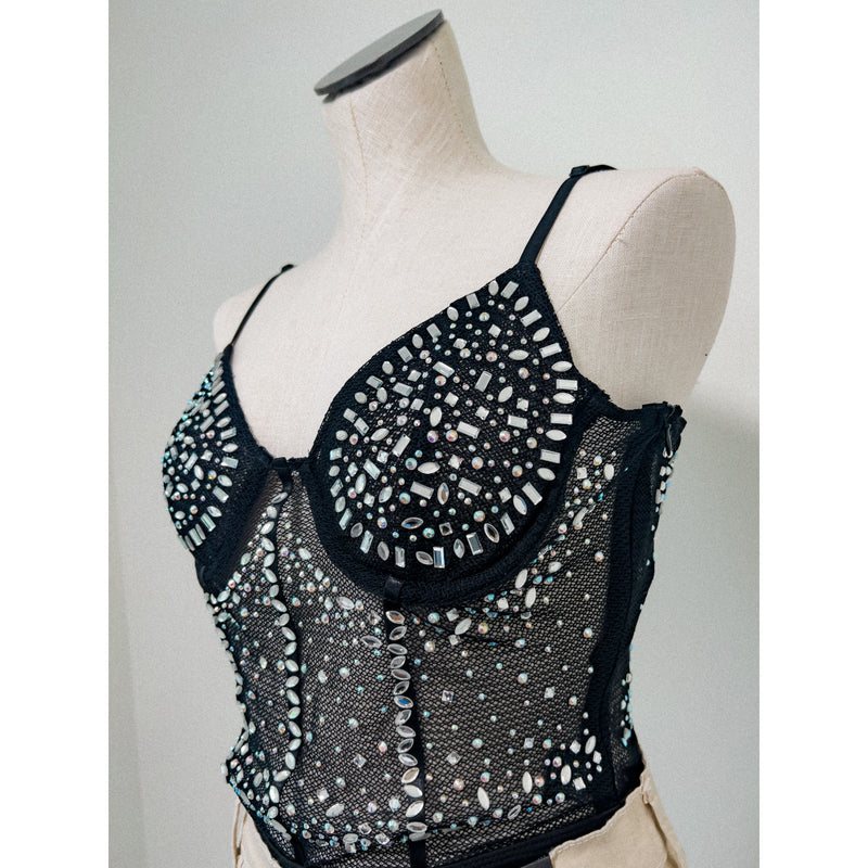 Mesh All Over Studs Corset Style Bodysuit