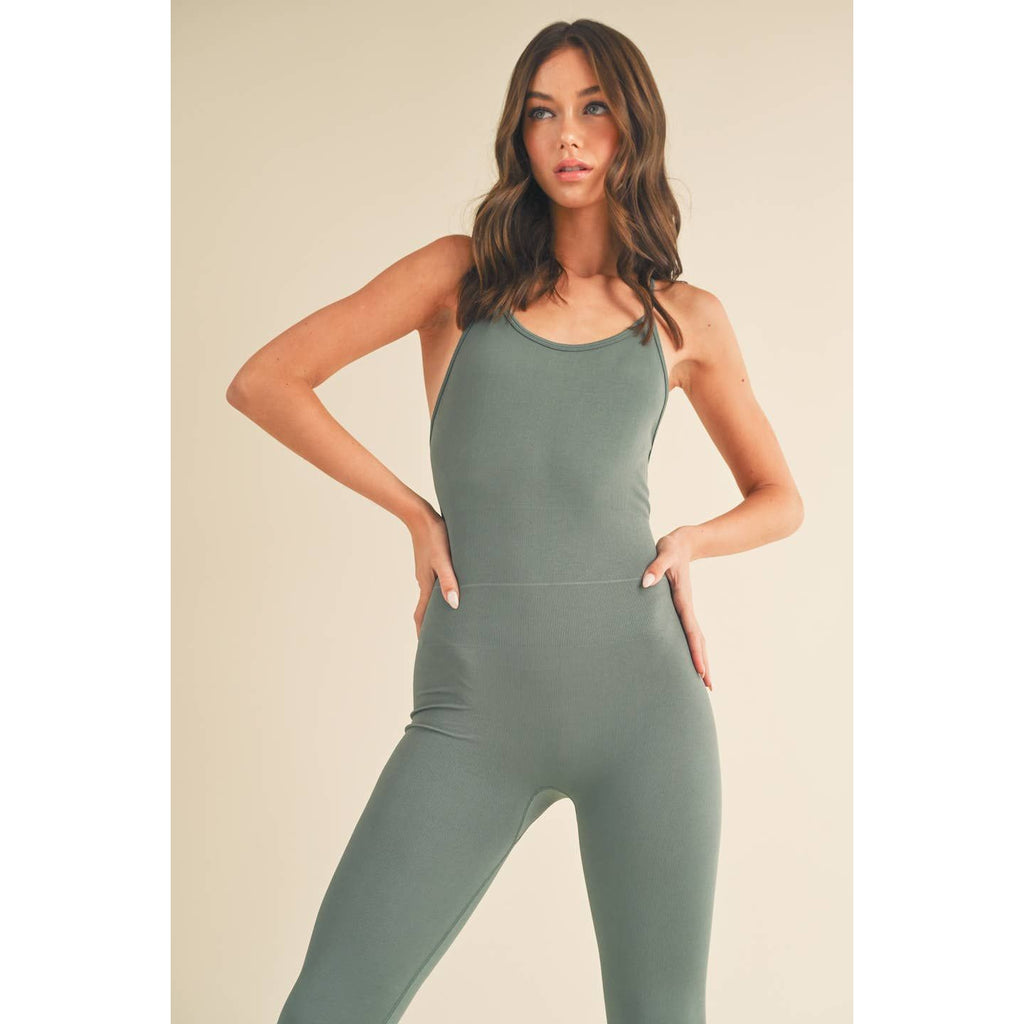 Sage Seamless Strappy Back Essential Jumpsuit – AR Boutique Online