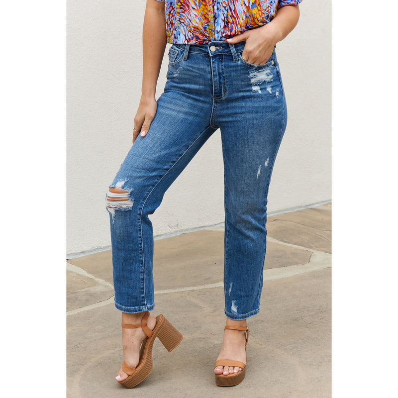 Judy Blue High Waisted Ankle Distressed Straight Jeans