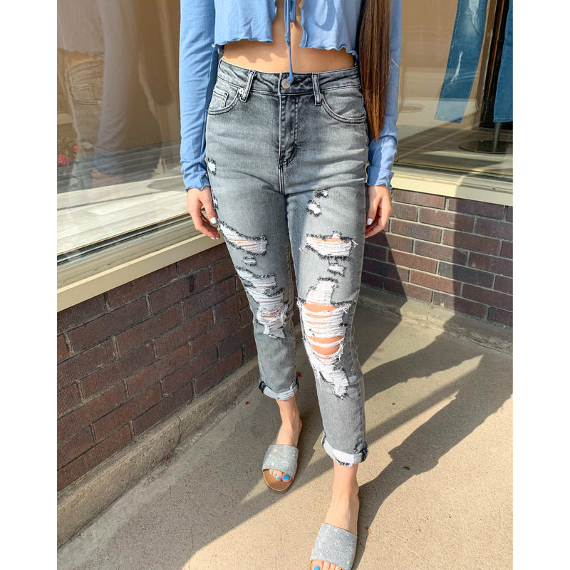 High Rise Distressed Relaxed Fit Jeans