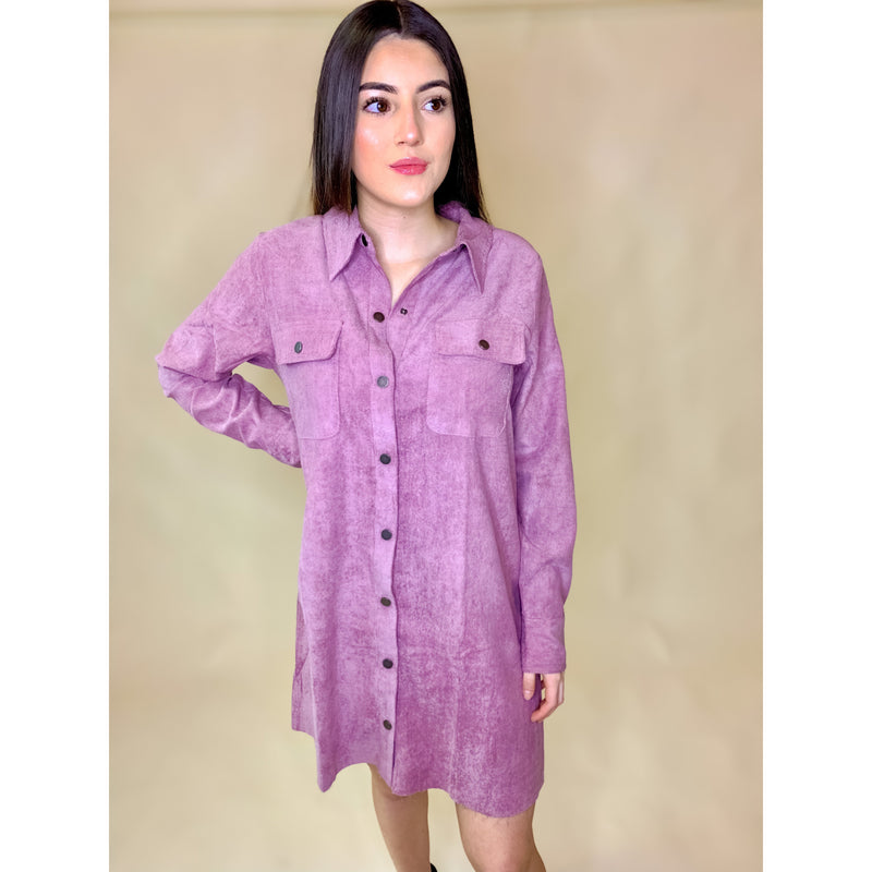 Ash Purple Corduroy Shirt Dress